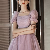 Cute tulle long prom dress A line evening dress - Thumbnail 4
