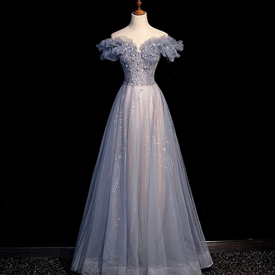 High quality tulle beads long prom dress a line evening dress