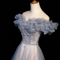 High quality tulle beads long prom dress A line evening dress - Thumbnail 3