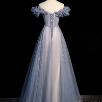 High quality tulle beads long prom dress A line evening dress - Thumbnail 5