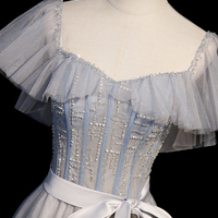 Shiny tulle beads long prom dress A line evening dress - Thumbnail 1