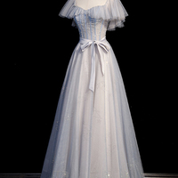 Shiny tulle beads long prom dress A line evening dress - Thumbnail 2