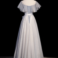 Shiny tulle beads long prom dress A line evening dress - Thumbnail 3