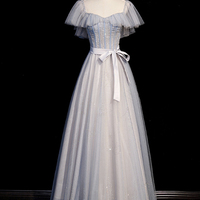 Shiny tulle beads long prom dress A line evening dress - Thumbnail 4