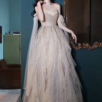 Champagne tulle sequins long prom dress evening dress - Thumbnail 7