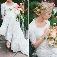 Full Lace Garden Wedding Dresses New Elegant Court Train Half Sleeve Mermaid Modest Wedding Gowns,827 - Thumbnail 1