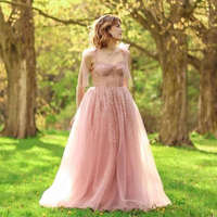 Glitter Tie Straps Pink Long Prom Dress,829 - Thumbnail 1