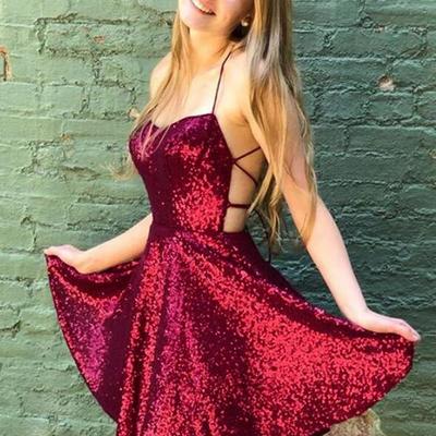 Burgundy homecoming dresses, backless prom dresses short, fashion forward party dresses,formal dresses for teens,837
