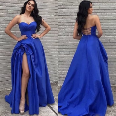 Royal blue prom dresses with slit side