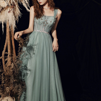 Cute tulle beads long prom dress A line evening dress - Thumbnail 4
