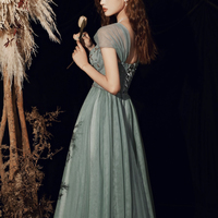 Cute tulle beads long prom dress A line evening dress - Thumbnail 5