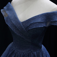 Blue tulle sequins long prom dress A line evening dress - Thumbnail 3