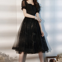 Cute tulle sequins long prom dress A line evening dress - Thumbnail 3