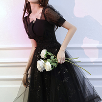 Cute tulle sequins long prom dress A line evening dress - Thumbnail 5