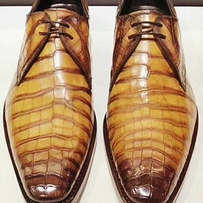 Men handmade luxury two tone crocodile lace up dress shoes,