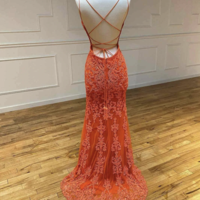 Orange Prom Dresses with Appliqué,Spaghetti Straps Prom Dresses,Mermaid Party Dresses,1362 - Thumbnail 2