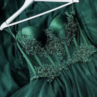 Green prom dresses with beading,a line prom dresses,tulle evening dresses,1364