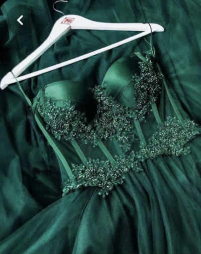 Green Prom Dresses with Beading,A line Prom Dresses,Tulle Evening Dresses,1364