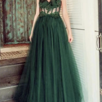 Green Prom Dresses with Beading,A line Prom Dresses,Tulle Evening Dresses,1364 - Thumbnail 1
