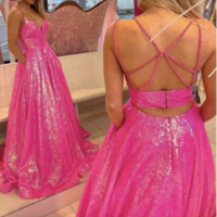 Fuchsia Prom Dresses Criss Cross Back,Hot PinK Sequin Prom Dress,1368 - Thumbnail 2