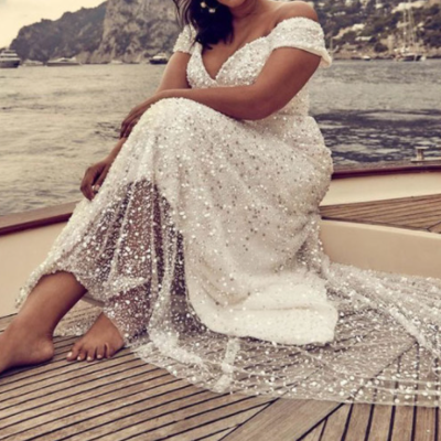 Sparkly plus size wedding dress bridal gown off the shoulder,1369 - Thumbnail 2