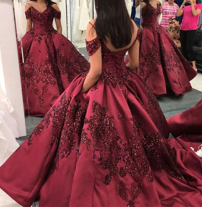 Off the Shoulder Burgundy Prom Dresses Pageant Gowns,1371