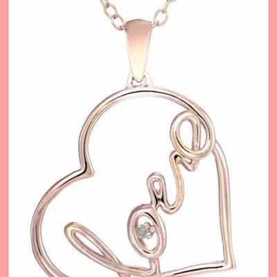 Pink gold flash sterling silver diamond accent love heart pendant necklace