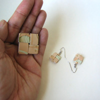 Pin & Earring Gift Set - Peach, Pistachio and Lemon Upcycled Pastel Wrapping Paper - Thumbnail 3