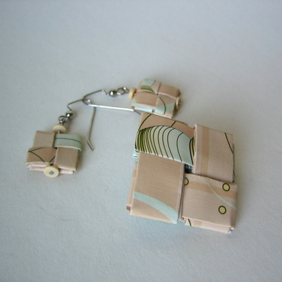 Pin & Earring Gift Set - Peach, Pistachio and Lemon Upcycled Pastel Wrapping Paper