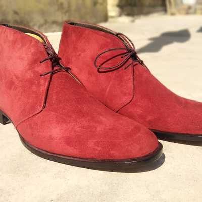 Hot sale new hand stitch men's suede boot, red chukka lace up boot