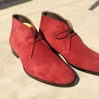 Hot Sale New Hand Stitch Men's Suede Boot, Red Chukka Lace Up Boot - Thumbnail 1