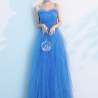 Blue tulle long prom dress A line evening dress - Thumbnail 1