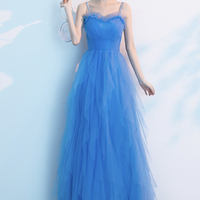 Blue tulle long prom dress A line evening dress - Thumbnail 2