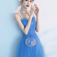 Blue tulle long prom dress A line evening dress - Thumbnail 4