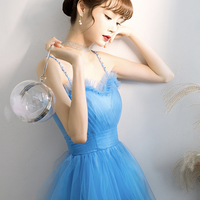 Blue tulle long prom dress A line evening dress - Thumbnail 5