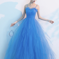Blue tulle long prom dress A line evening dress - Thumbnail 7