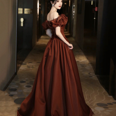 Simple satin long prom dress a line evening gown - Thumbnail 3