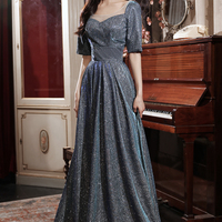 Shiny A line long prom dress gray evening dress - Thumbnail 1