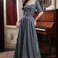 Shiny A line long prom dress gray evening dress - Thumbnail 5