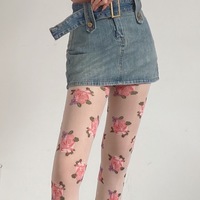 Vintage Rose Flower Prints Tights Pantyhose Stockings - Thumbnail 3