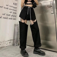 American Style Cute Trendy Sexy Girl Chic Summer Wide Leg Trouser Pants Detachable Shorts Blue Black Denim Jeans - Thumbnail 1