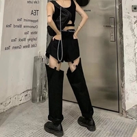 American Style Cute Trendy Sexy Girl Chic Summer Wide Leg Trouser Pants Detachable Shorts Blue Black Denim Jeans - Thumbnail 5