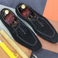 New Handmade Men Black Plain Dress suede Leather Shoes - Thumbnail 1