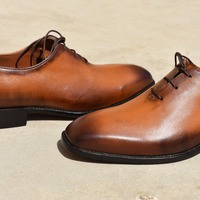 Classic Hand Stitch Men's Two Tone Derby Genuine Leather Lace Up Wedding Shoes - Thumbnail 1