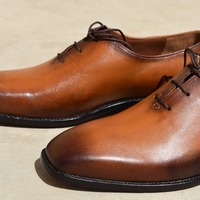 Classic Hand Stitch Men's Two Tone Derby Genuine Leather Lace Up Wedding Shoes - Thumbnail 2