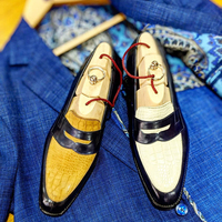 Men Handmade Alligator Leather Shoes, Dress Formal Shoes, Black Yellow Two Tone Boots - Thumbnail 1