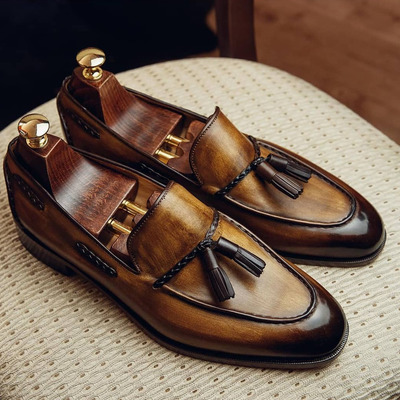 Bespoke handmade brown leather loafers for men, formal dress slip on loafers for men, men's shoes - Thumbnail 2