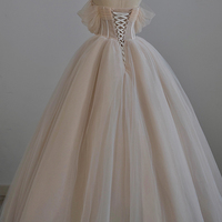 Champagne tulle beads long prom dress A line evening gown - Thumbnail 3