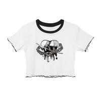 Japanese Harajuku Cyberpunk Metal Pink Silver Heart Love Emo Girl Embroidery Design Cool Chic Print Vest High Short Sleeve Top T Shirt - Thumbnail 6