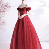 Red tulle beads long prom dress red evening dress - Thumbnail 5